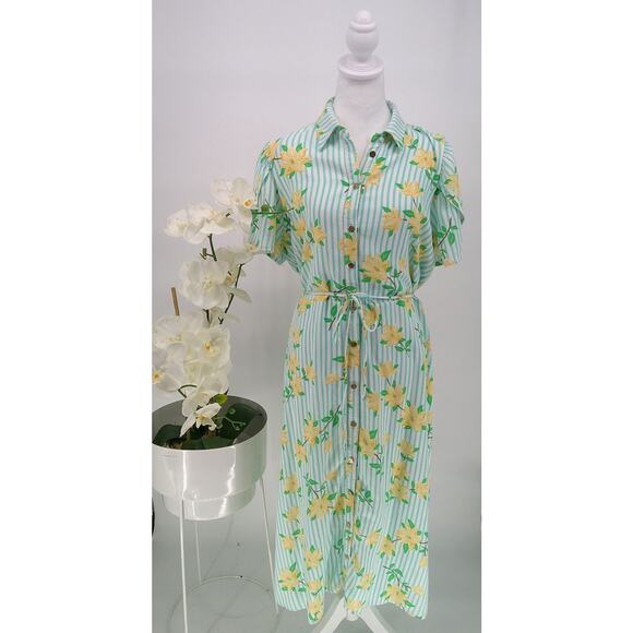 Draper James RSVP Womens Striped Floral Short Sleeve Tie Shirt Dress Large - Picture 1 of 9